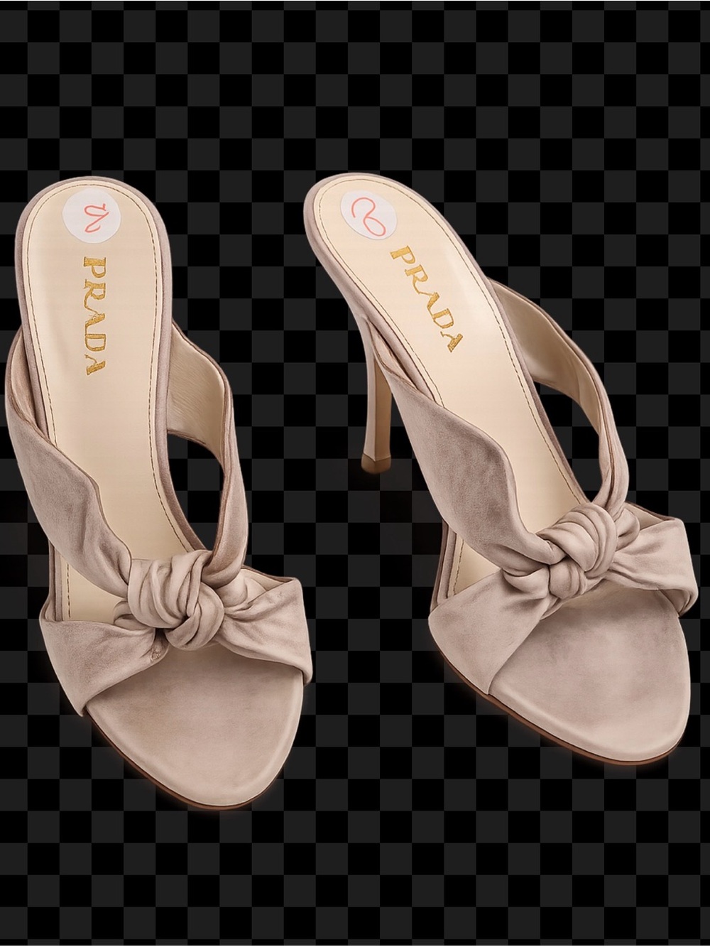 Prada Taupe Knot-Front Suede Slide Mules